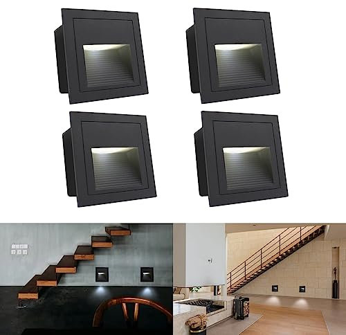 Arotelicht 4 pezzi 3W LED da incasso a parete quadrato Luci per scale IP65 Luci da passeggio impermeabili (bianco freddo 6000K) Lampada da comodino in alluminio Illuminazione e luci decorative