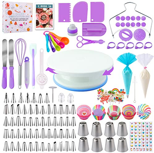 Kit Pasticceria Decorazioni Torte Set 356pcs, Nifogo Utensili Pasticceria con Giradischi, Beccucci, sac a Poche, Decorazioni Torta Compleanno, E-libro
