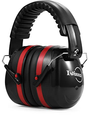 Iwinna Casque Anti Bruit Pliable Réglable Casque Antibruit Cache-Oreilles Adulte Serre-tête Souple pour Milieu Bruyant Rouge