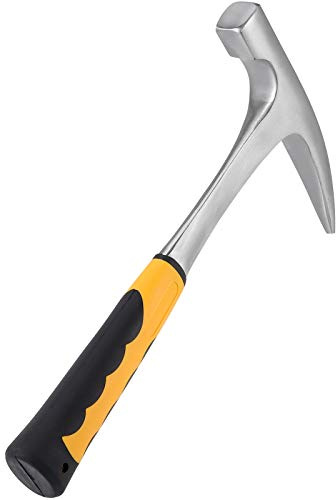 ZEONHAK 32 OZ 11.8 Inches Rock Pick Hammer with Skid Handle, All Steel Drop Forged Masonry Hammer, Geologist Hammer with Pointed Tip and Non-Slip Shock Absorbing Grip for Mining