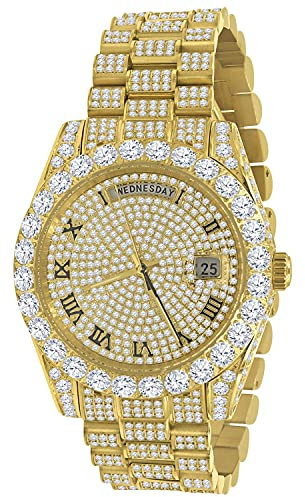 .iced-out. Fully Zirkonia Edelstahl Quarz Uhr - Gold