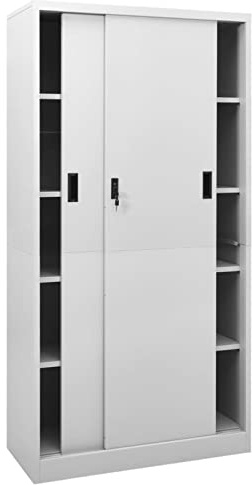 Gecheer Armadio per Ufficio in Acciaio con Ante Scorrevoli, Schedario Metallo, Archivio, Ripiani Regolabili, Serratura, Grigio Chiaro, 90x40x180 cm for Ufficio