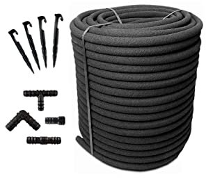 Agritrade AK Special Set - Porous Pipe Soaker Hose Leaky Garden Irrigation System 50m~200m + Ground Stakes + Connectors Water Saving Flexible Durable (50m + 50 stakes + 10 connectors)