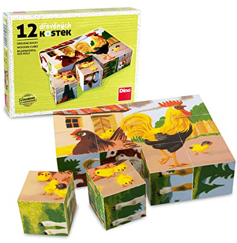 R.u.M. Toys Block Puzzle - Würfelpuzzle - handgefertigtes Kinder Puzzle ab 3 Jahren - Premium Bauklötze Puzzle aus nachhaltigem Fichtenholz - Kleinkind Puzzlewürfel (auf dem Bauernhof)