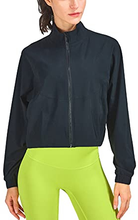 altiland Women's Athletic Running Yoga Gym Track Zip Up Cropped Jackets UPF 50+ Sun Protection Long Sleeve Workout Shirts