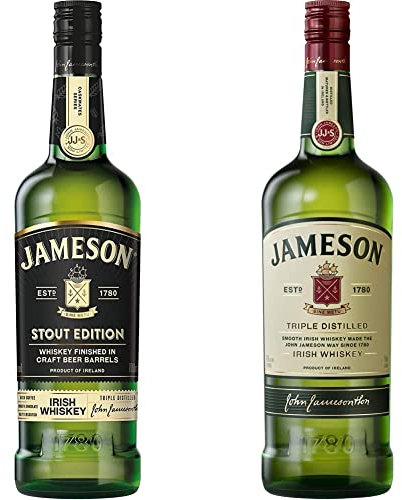Jameson Irish Whiskey Original Blended and Triple Distilled, 1L & Stout Edition Irish Whiskey, 700ml