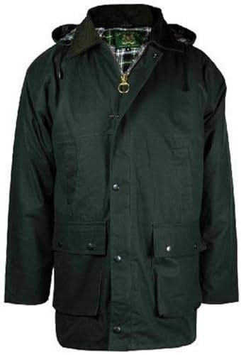 MMK® Men’s Waxed Padded Jacket With Hooded Country Bodywarmer Outdoor Fishing Hunting Shooting Farming Riding Waterproof Winter Coat (Green, XXL)