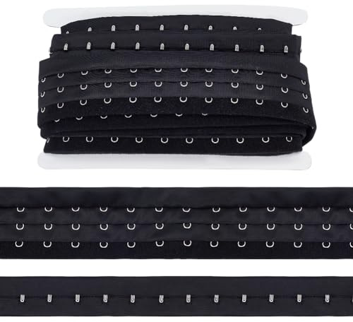 FINGERINSPIRE 3 m Coppia di 3 file di ganci e occhielli di larghezza 49 mm, distanza nera, nastro in poliestere con gancio e occhiello in acciaio inox, per decorazioni fai da te