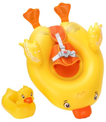 Swimbobo Inflatable Baby Swimming Float with Safe Bottom Support for Safer Swims Size Improved Infant Pool Floaties Swimming Pool Toys (Yellow, L)