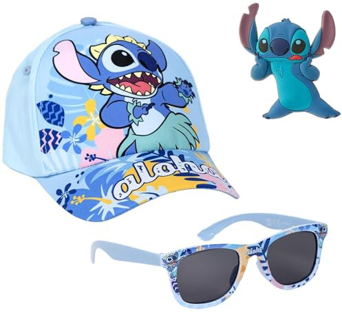 ILS I LOVE SHOPPING Set Cappello e Occhiali da Sole Bambino Kit Berretto Baseball Protezione UV con Visiera per Bambini Regolabile Regali per Ragazzi per Stitch