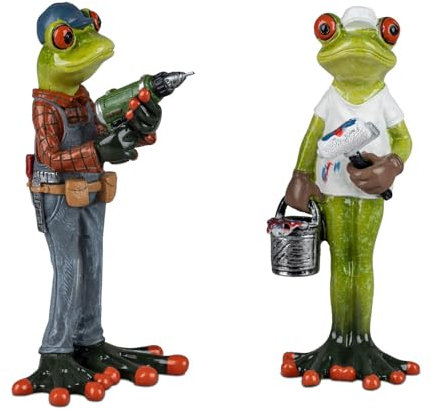 formano 2er Set Froschpaar Handwerker und Maler lustige Frösche Figur Dekoration Handbemalt Kunststein Froschhausen