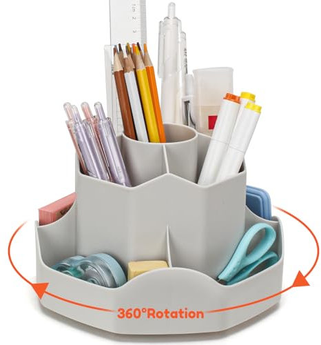 Euqvunn Organizador Escritorio Rotatorio, Lapiceros para Escritorio con 9 Compartimentos Independientes, Portalapices Escritorio 360° Ahorra Espacio Multifuncional Accesorios Escritorio(Gris)
