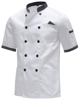 MeiLayM Veste de Cuisine Homme Vêtement de Chef Professionnel Veste avec Poche Cuisine Homme de Chef Cuisine à Manches Courtes Hôtel Restaurant Manteau Uniforme