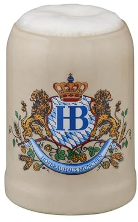 Hofbräuhaus München Stein Bierkrug Löwendekor ohne Zinndeckel 0,25 L | Original Maßkrug | Bierglas mit HB Logo, Geschenkidee für Herren und Damen (ohne Zinndeckel, 0,25 Liter (1 Stück))