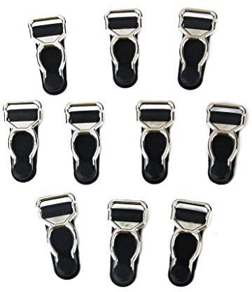 Clip per reggicalze in metallo con impugnature, confezione da 10, 33 x 15 mm, nichelate, Nero, 33 X 15 Millimetres