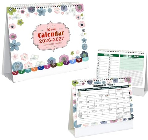 LUMOOM Calendario da tavolo 2026 orizzontale per 18 mesi (gennaio 26 - giugno 27) - calendario mensile con panoramica annuale, calendario da scrivania come agenda familiare (A)