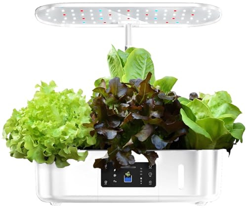 Kit de jardín hidropónico para Hierbas aromáticas Maceta con riego automático para Interiores Luz LED para Cultivo Sin Tierra Lechugas Durante Todo el año Verduras Frescas Cocina casera Jardine White