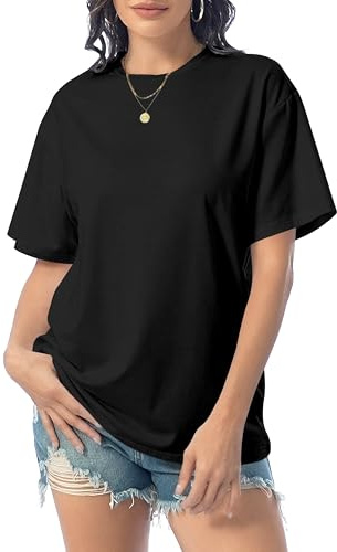 DUOEASE T Shirt Femme Manches Courtes Basiques Decontracte Haut Femme Col Rond Sexy Oversize Ete Tee Shirt