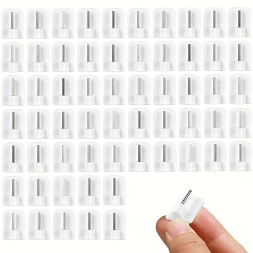 60 ganchos de cortina autoadhesivos, sin agujeros, ganchos adhesivos para barras de cortina y visillos, ganchos de plástico para colgar cortinas y ventanas, montaje en pared sin taladrar