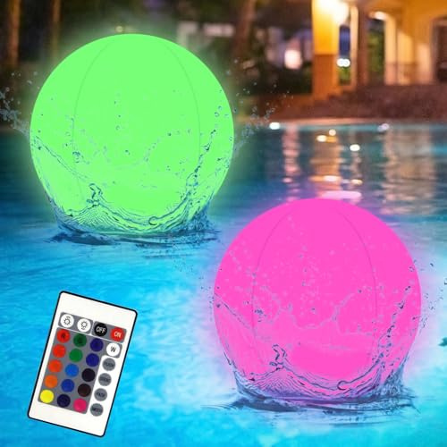 Joycabin 2 bolas de agua hinchables LED luminosas, bolas luminosas decorativas para piscinas, diámetro de 40 cm, iluminación flotante para playa, jardín, piscina, fiesta