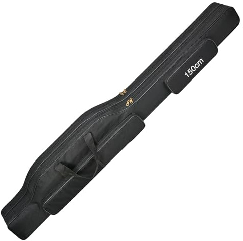 Borsa per canna da pesca pieghevole a 2 strati 600D Oxford, versatile, durevole, con più scomparti, ideale per viaggi e conservazione, Nero , 1.5M, Resistente agli urti