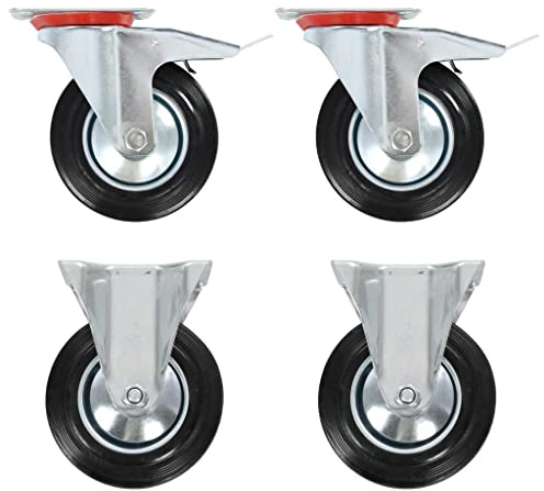 Mangloder hjul 4 stycken 160 mm gummi järn svart med dubbla bromsar för möbler, verkstad, industri, lager, logistik, materialtransport, transportutrustning, lastbil, säckkärra, rullvagn