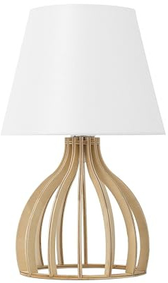 Bordslampa Vit Lampskärm Bommul Trä Lampfot Agueda