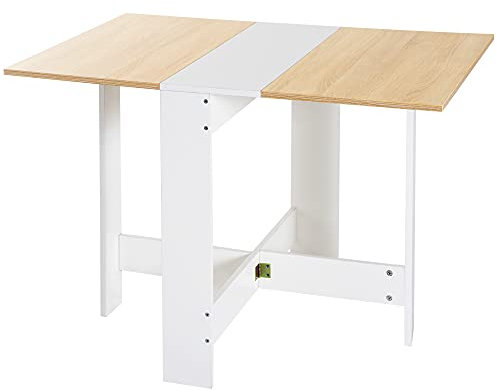 HOMCOM Wooden Folding Dining Table Writing Computer Desk PC Workstation Space Saving Home Office Oak & White