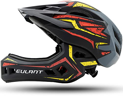 EULANT Fahrradhelm mit Kinnschutz für Jugendliche,Kinder Fullface Helm,BMX helme Jungen,Downhill Helm Mädchen,MTB Integralhelm Con EIN-Knopf-Entfernen Kinnschutz & Hinterer Einsteller