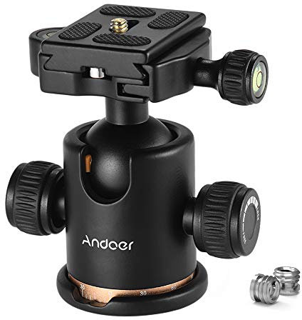 Andoer Tripod Ball Head with 1/4 inch Quick Release Plate and Bubble Level,360 Degree Rotating Panoramic Ball Head Maximum Load up to 17.6pounds,for Tripod,Monopod,Slider,DSLR Camera,Camcorder
