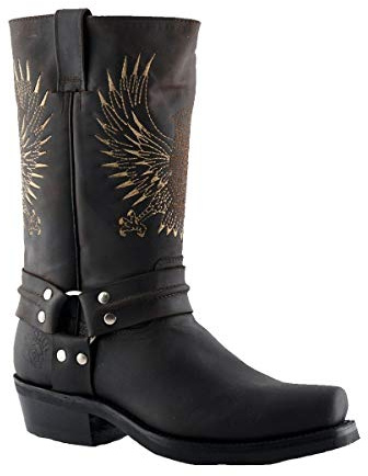 Grinders Bald Eagle Stivali da Uomo di Pelle Marrone con Punta Quadrata Stile Cowboy 11