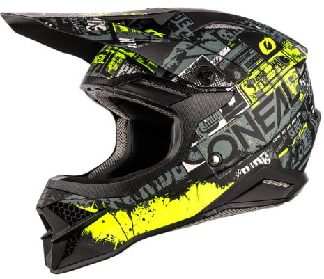 O'NEAL | Casco da motocross | MX Moto | Guscio in ABS, Standard di sicurezza ECE 22.05, Prese d'aria per una ventilazione ottimali | 3SRS Helmet Ride | Adulto | Nero Giallo Neon | Taglia M