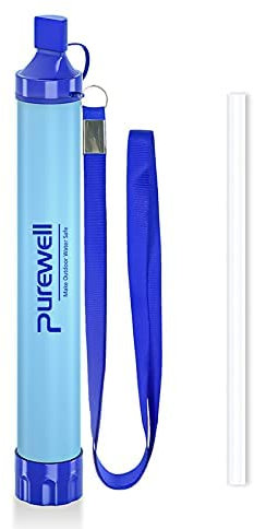 Purewell Outdoor Water Filter – 0.01 μm ultra-fine filter removes 99.99% of bacteria & heavy metals | 1500L filter capacity | Portable drinking water filter with neck strap for survival & outdoor
