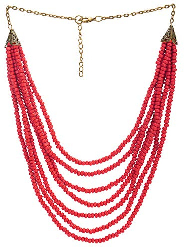 COOLSTEELANDBEYOND Statement Declaración Collar Multi-Hilo Rojo Madera Perla Encantado con Colgantes Colgante Fiesta Vestir Boho Etnico