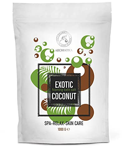 Schaumbadesalz Exotisches Kokos 1000g - Bade Meersalz mit Mandelöl und Kokosöl - Aromatherapie Badewanne - Körperpflege - Entspannung - Gute Laune Badezusatz - Baden