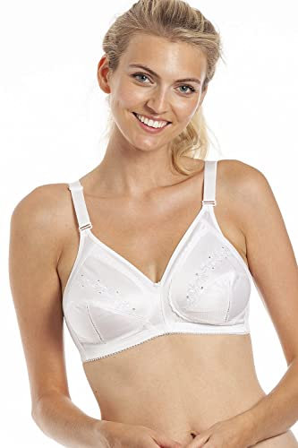 Camille Soft Cup Non-Wired Bra for Women - Women's White Bra with Embroidered Detailing & Adjustable Strap for Comfortable Everyday Wear 40E White