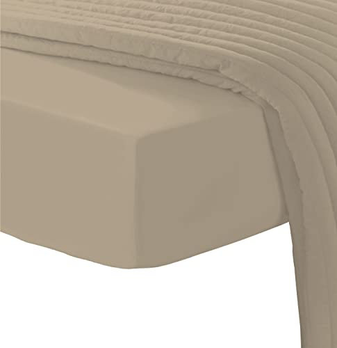 Pizuna Spannbettlaken 100x200cm, 100% Baumwolle 600 Fadenzahl Langstapelige Weiche Satinbindung Hotelqualität Atmungsaktiv Elastisch Spannbetttuch bis zu 40cm Matratzenhöhe Einfach Taupe