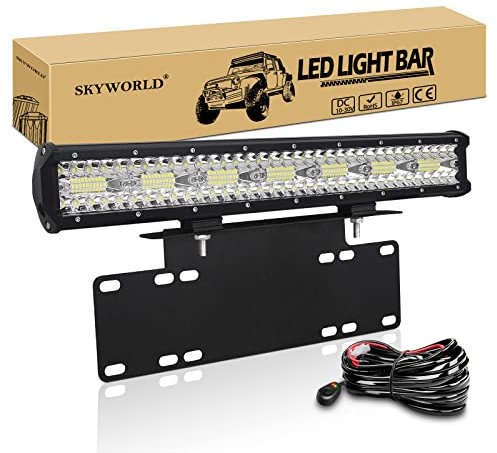 SKYWORLD 20 Zoll 420W Led Arbeitsscheinwerfer Bar mit 12V kabelbaum kit, light bar Kennzeichenhalter Front Stoßstange Bull Bar, LED Zusatzscheinwerfer Bar für 4x4 Auto Offroad Truck Traktor LKW KFZ