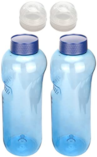 TWaLa Spar Set 2x 1L Tritan Trinkflaschen GRATIS 2x FlipTop Greiner BPA frei enthält neue blaue Deckel mit integrierter Dichtung