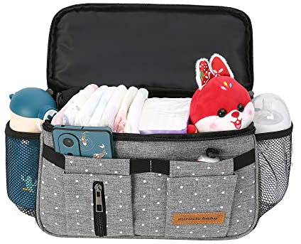 Kinderwagentasche Organizer Kinderwagen Buggy Tasche Baby Universale Multifunktionale Aufbewahrungstasche (größere graue Sterne)