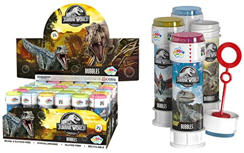 DULCOP - Pacco da 36 bolle Jurassic Parc/Jurassic World - Bolle di sapone - 60 ml - 047335PA - Multicolore - Plastica - Licenza ufficiale - Giocattolo per bambini - A partire dai 3 anni