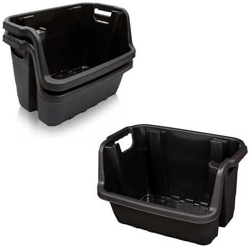 Black Plastic Stacking Storage Open Fronted Warehouse Order Picking Laundry Crates Pack Of 3