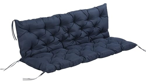 Outsunny Cojín para Banco de Jardín con Respaldo, 150x98x8 cm, Colchón de Banco de 3 Plazas para Interior y Exterior con Relleno Grueso y Cintas de Sujeción, para Columpio, Terraza, Balcón, Azul