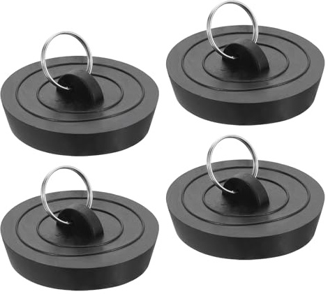 uxcell 4pcs Rubber Drain Stopper with Hanging Ring, Bathtub Drain Plug Fits 2 Inch to 2-1/8 Inch, Rubber Sink Stopper Drain Plug for Bathtub, Kitchen and Bathroom, Black