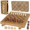 Sanlebi Magnetisches Schachspiel 2 In 1-15’’ Pu Leder Schach Schachbrett Holz, Einklappbar Reiseschach Figuren, Chess Set Schachspiel Hochwertig für Kinder Erwachsene(39x39cm)