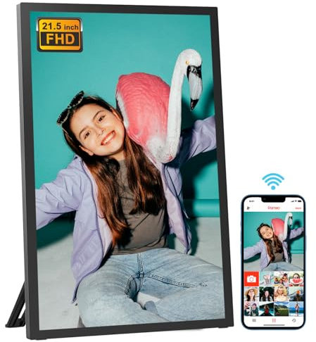 Digitaler Bilderrahmen 21,5 Zoll WLAN 64 GB Speicher Digitaler Bilderrahmen FHD IPS Touchscreen Automatisch drehen An der Wand montierbar Teilen Sie Fotos/Videos sofort über die Frameo App
