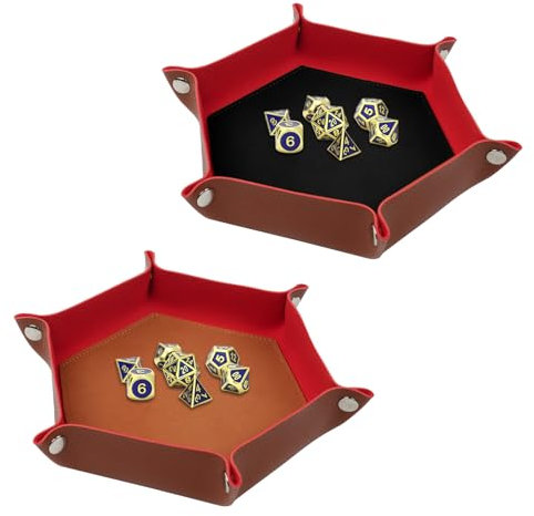 URAQT Doppelseitig Würfelbrett, 2 Stück Würfelbretter Faltendes Hexagon Würfelteller PU Leder Würfelbretter Würfelschale Würfelbox Zusatzblöcke für RPG DND Dragons Würfel Gaming und Andere Tischspiele