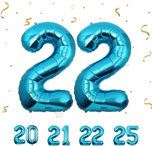 Palloncini Compleanno 22 Anni Blu - Decorazioni per Uomo e Donna - Pallone Numero Gonfiabile in Foil Beige 40 Pollici