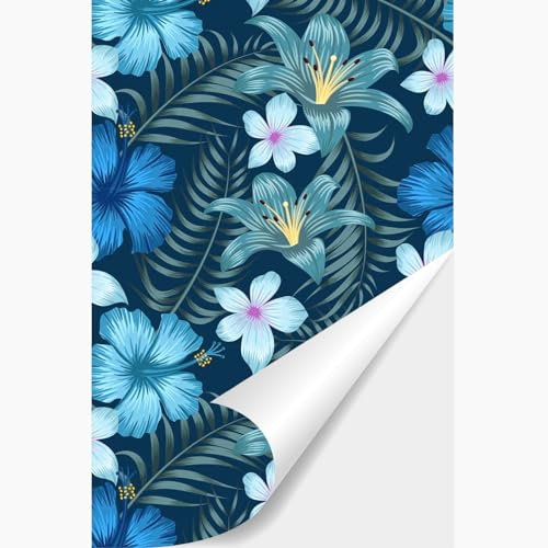 NPCEED Papier peint floral autocollant vintage bleu et blanc Motif floral Bleu et blanc Papier peint floral Peel and Stick Film pour meubles de cuisine et chambre à coucher (40 x 300 cm)