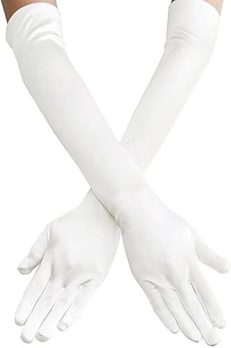 Lansian Long Opera Party Gloves for Women 1920s 20s Satin Gloves Costumes Elbow Length Bridal Evening Dress, 21.6 inches (Pearl White)